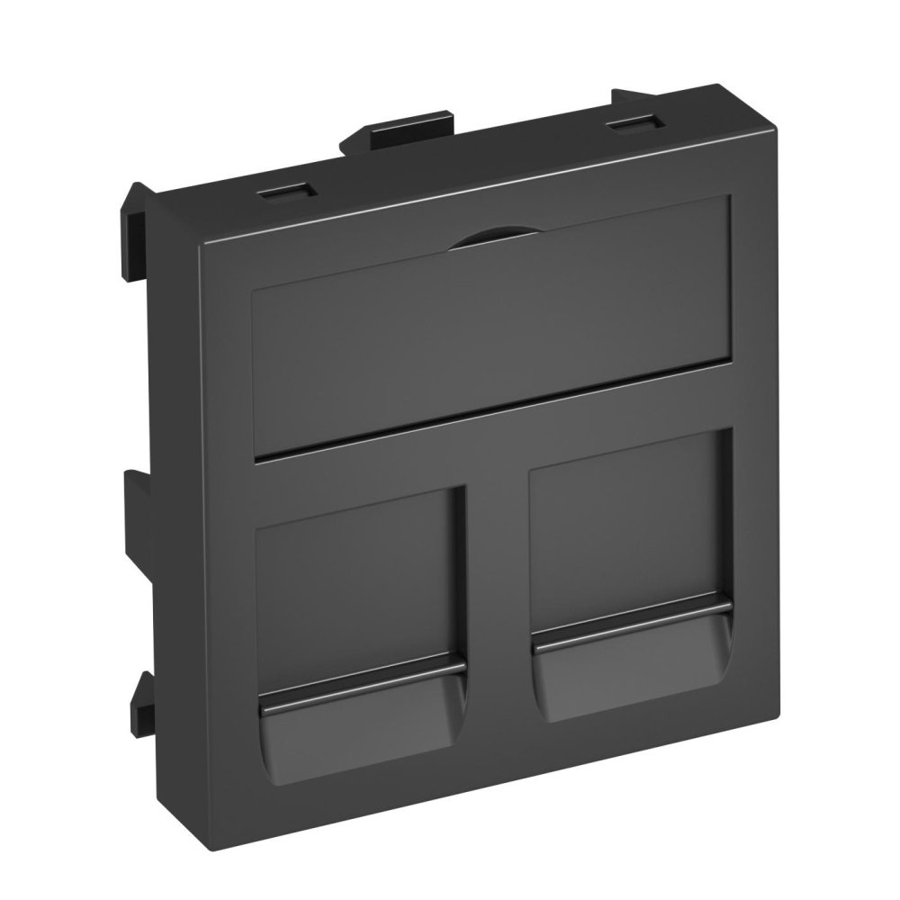 Фото Інформ. панель 45х45, 2 RJ45 R&M: Cat. 5 and Cat. 6, пуста / чорно-сіра